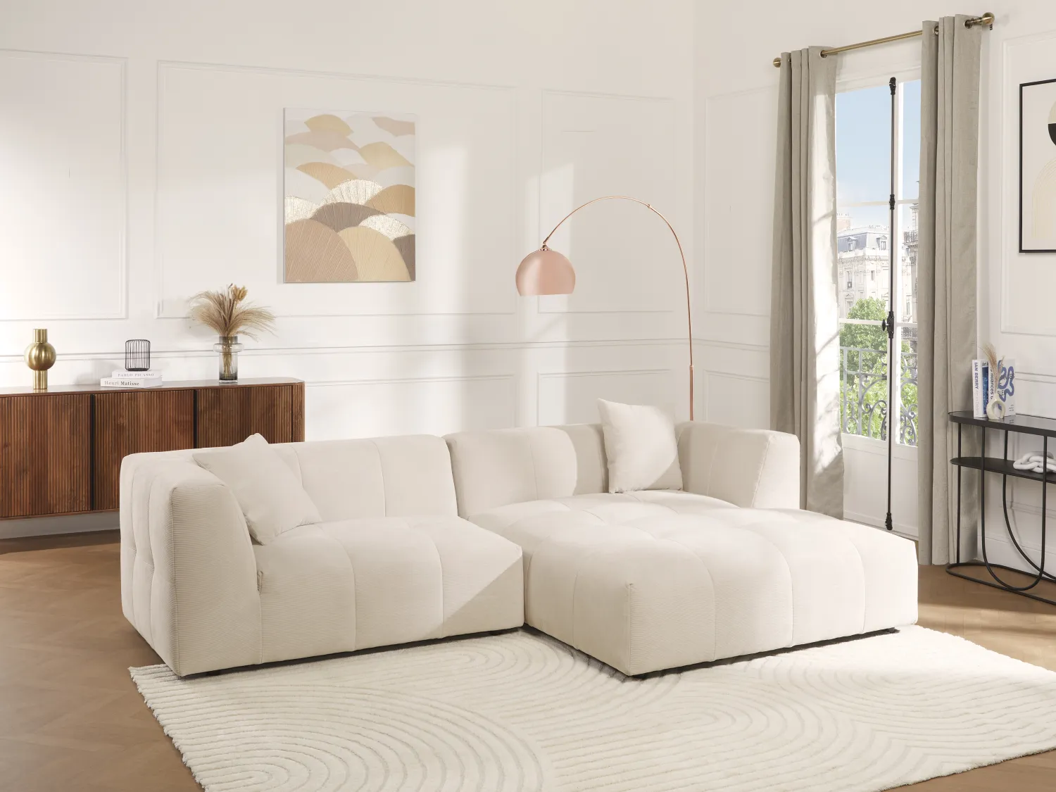 Divano in Velluto a coste sottili Beige - Angolo a destra - NAEMIA di Maison Céphy