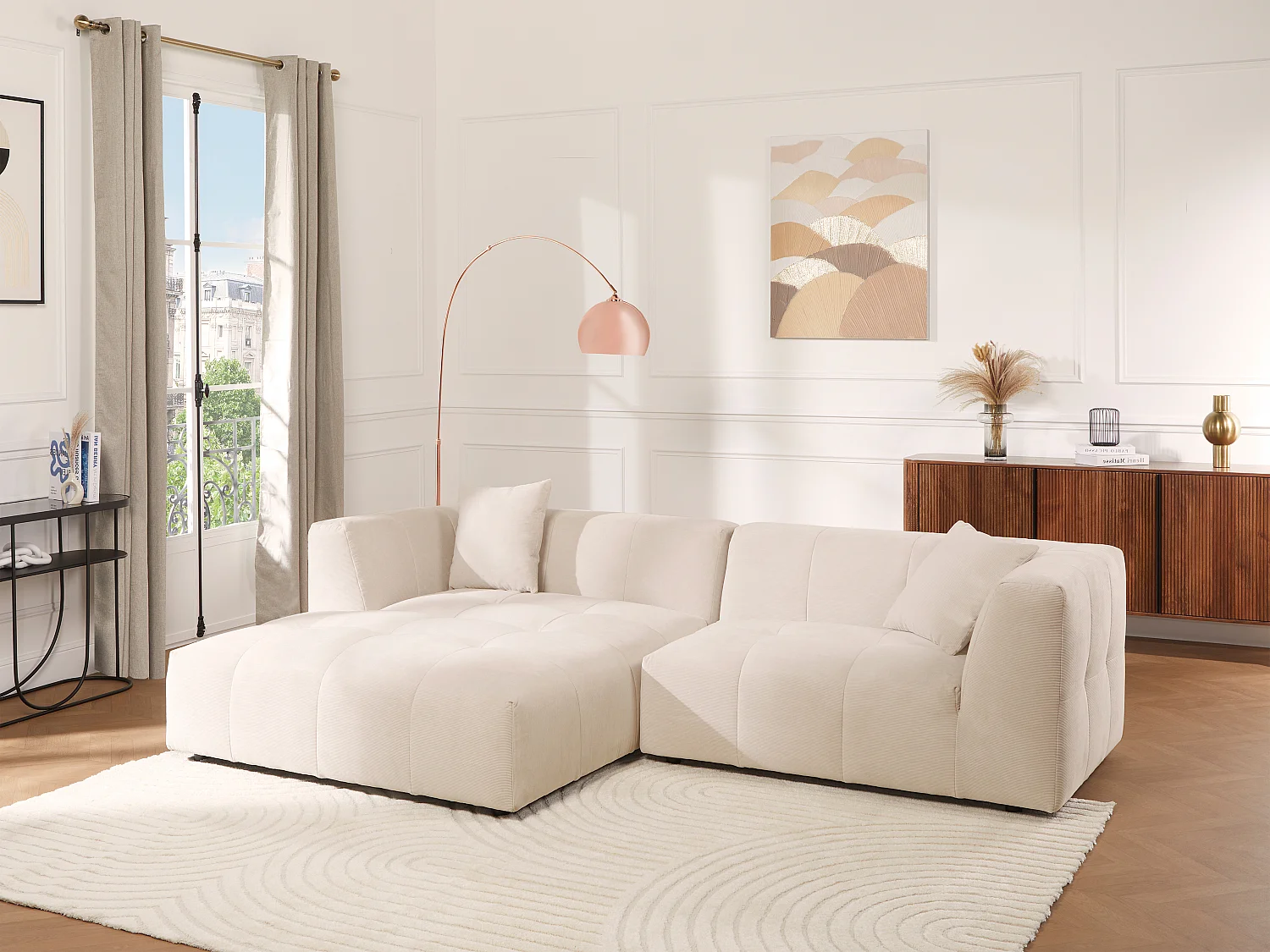 Ecksofa - Ecke links - Feincord - Beige - NAEMIA von Maison Céphy