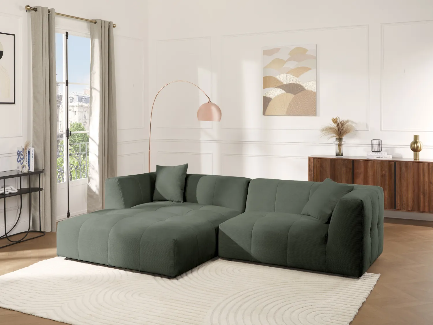 Ecksofa - Ecke links - Cord - Grün - NAEMIA von Maison Céphy