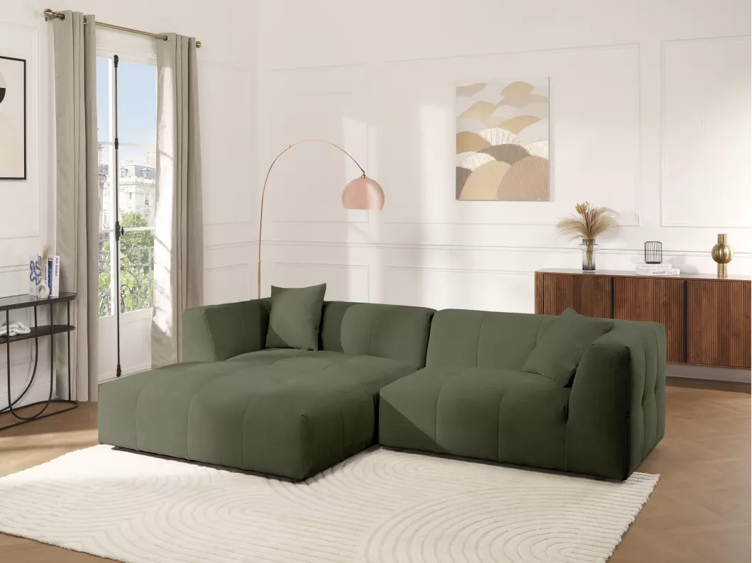 Kauf Unique Ecksofa - Ecke links - Cord - Grün - NAEMIA von Maison Céphy