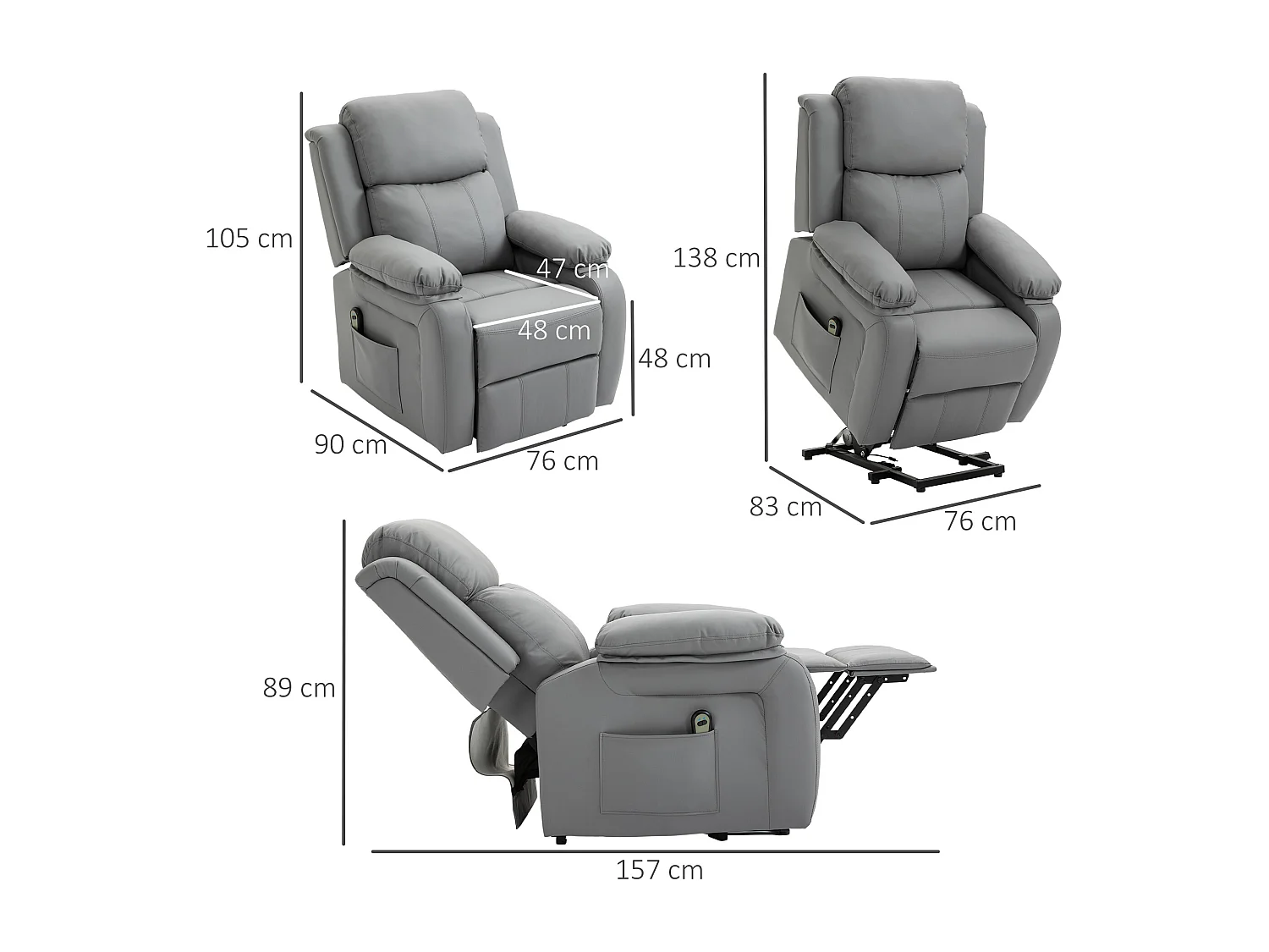 Sillón levanta personas gris 76x90x105 cm HOMCOM