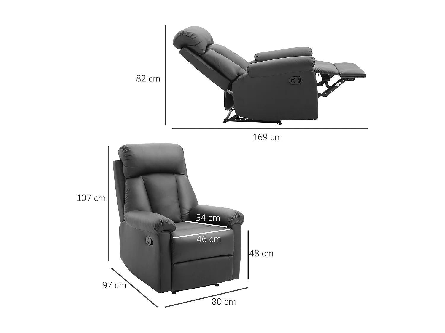 Sillón reclinable negro 80x97x107 cm HOMCOM