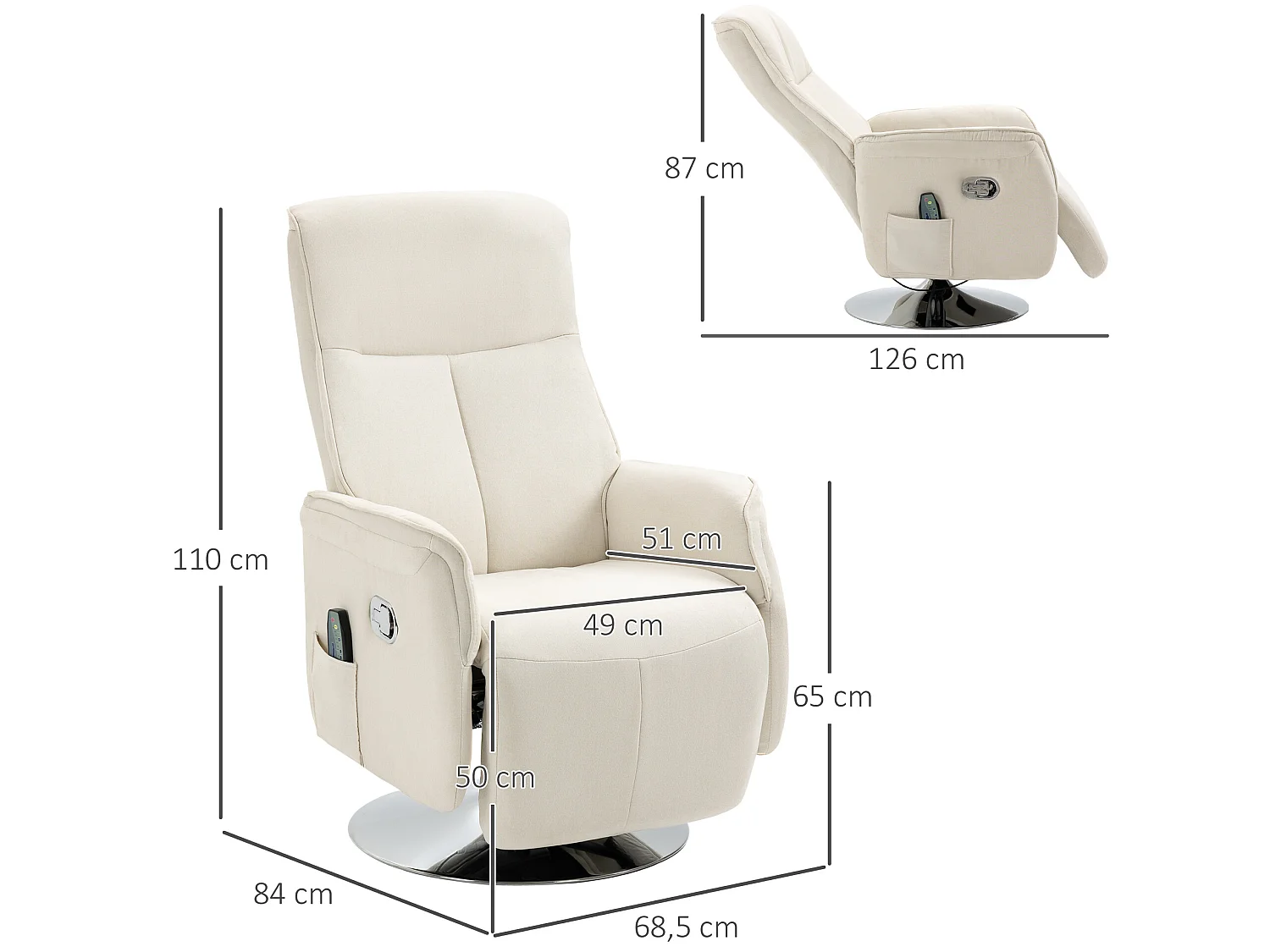 Sillón masaje eléctrico crema 68.5x84x110 cm HOMCOM