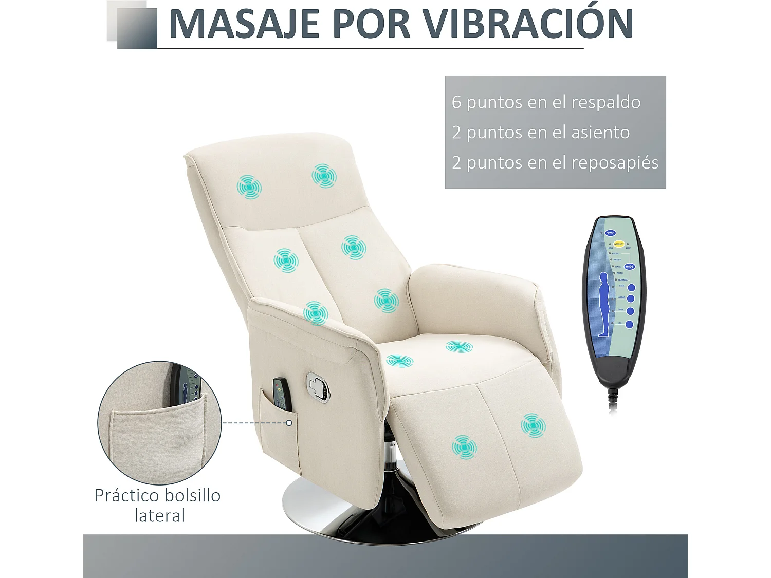 Sillón masaje eléctrico crema 68.5x84x110 cm HOMCOM