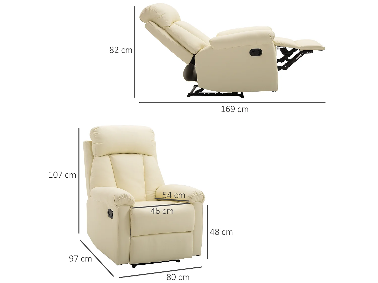 Sillón reclinable blanco 80x97x107 cm HOMCOM