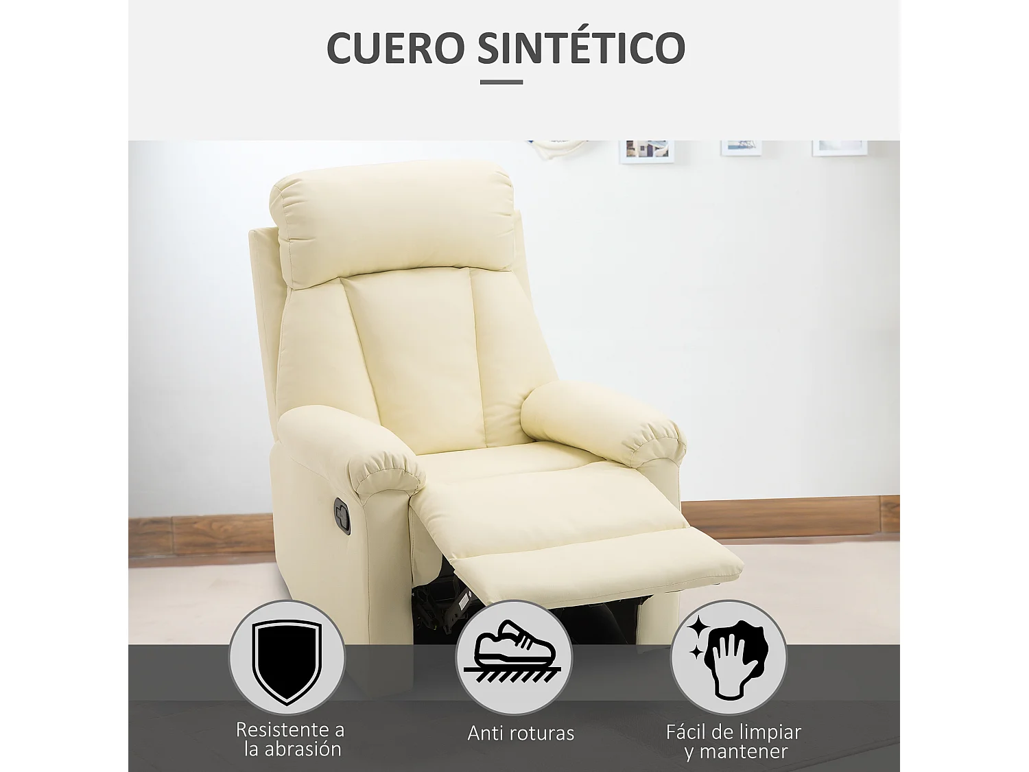 Sillón reclinable blanco 80x97x107 cm HOMCOM