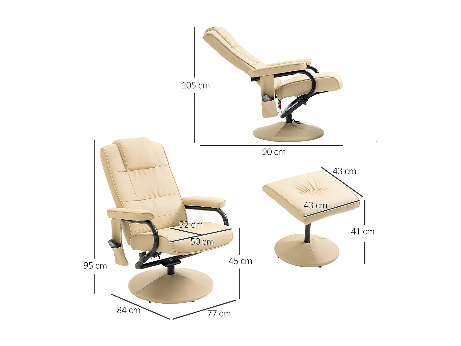 Sillón de masaje eléctrico beige 77x84x95 cm HOMCOM