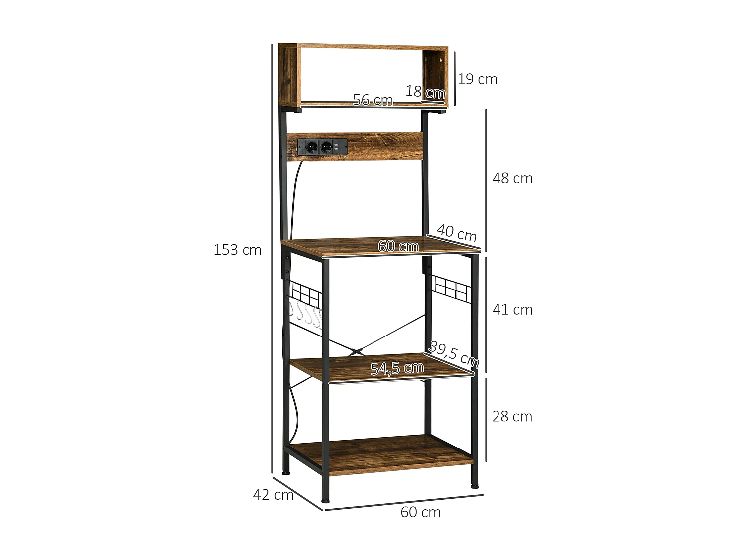 Estantería de cocina marrón rústico 60x42x153 cm HOMCOM