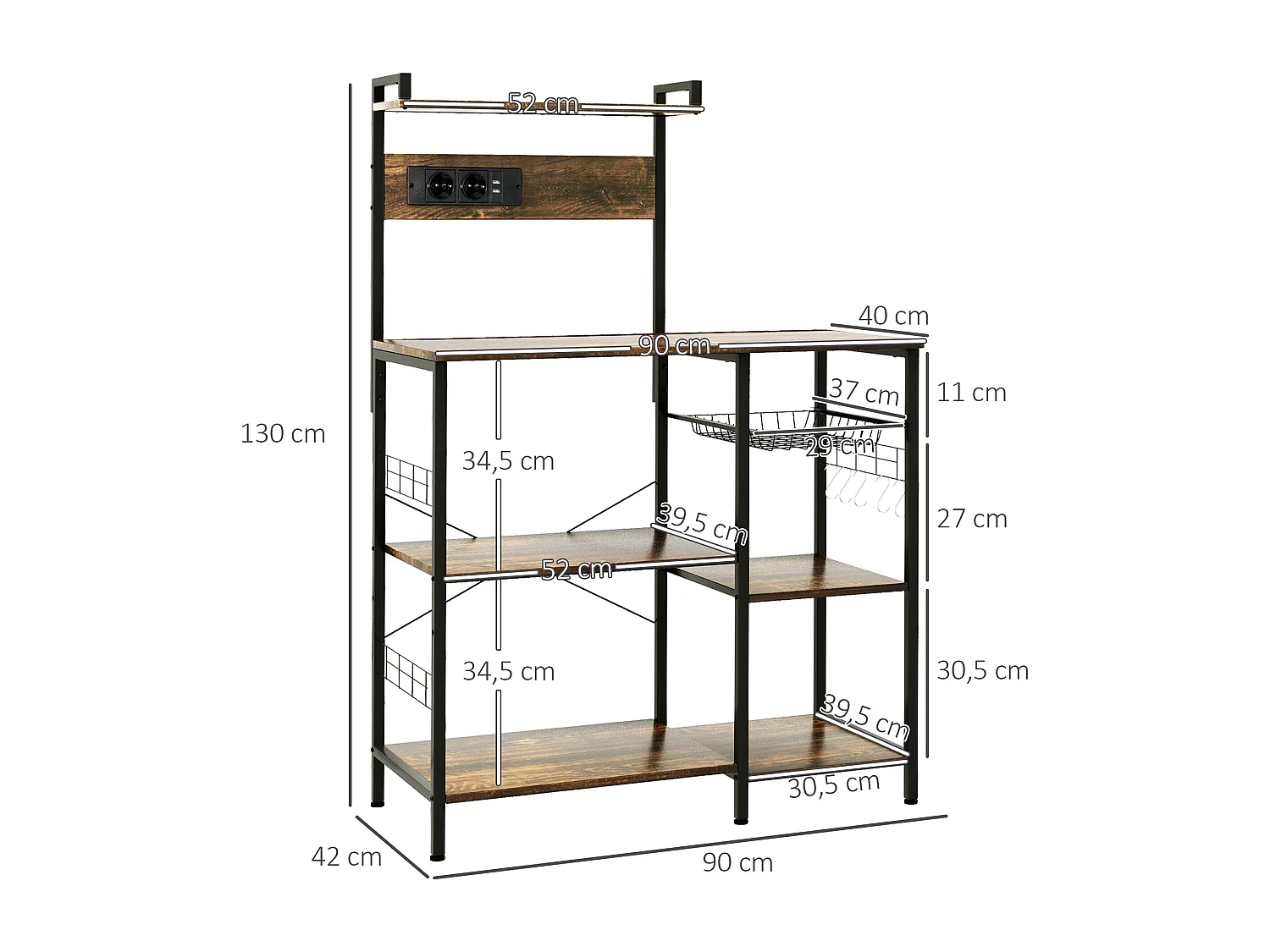 Estante de cocina marrón rústico 90x42x130 cm HOMCOM