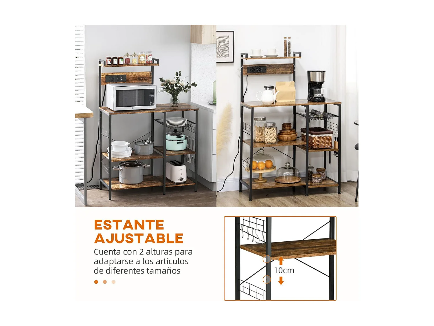 Estante de cocina marrón rústico 90x42x130 cm HOMCOM