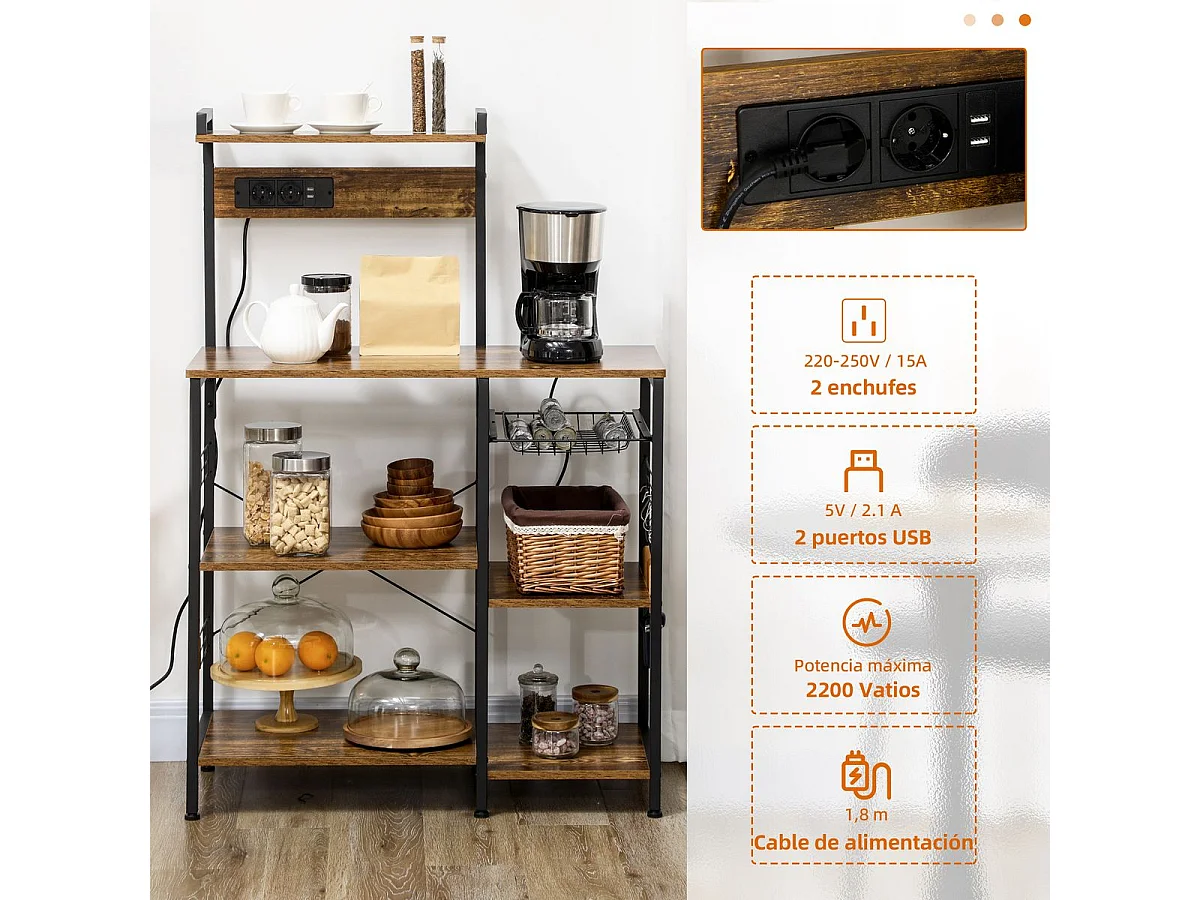 Estante de cocina marrón rústico 90x42x130 cm HOMCOM