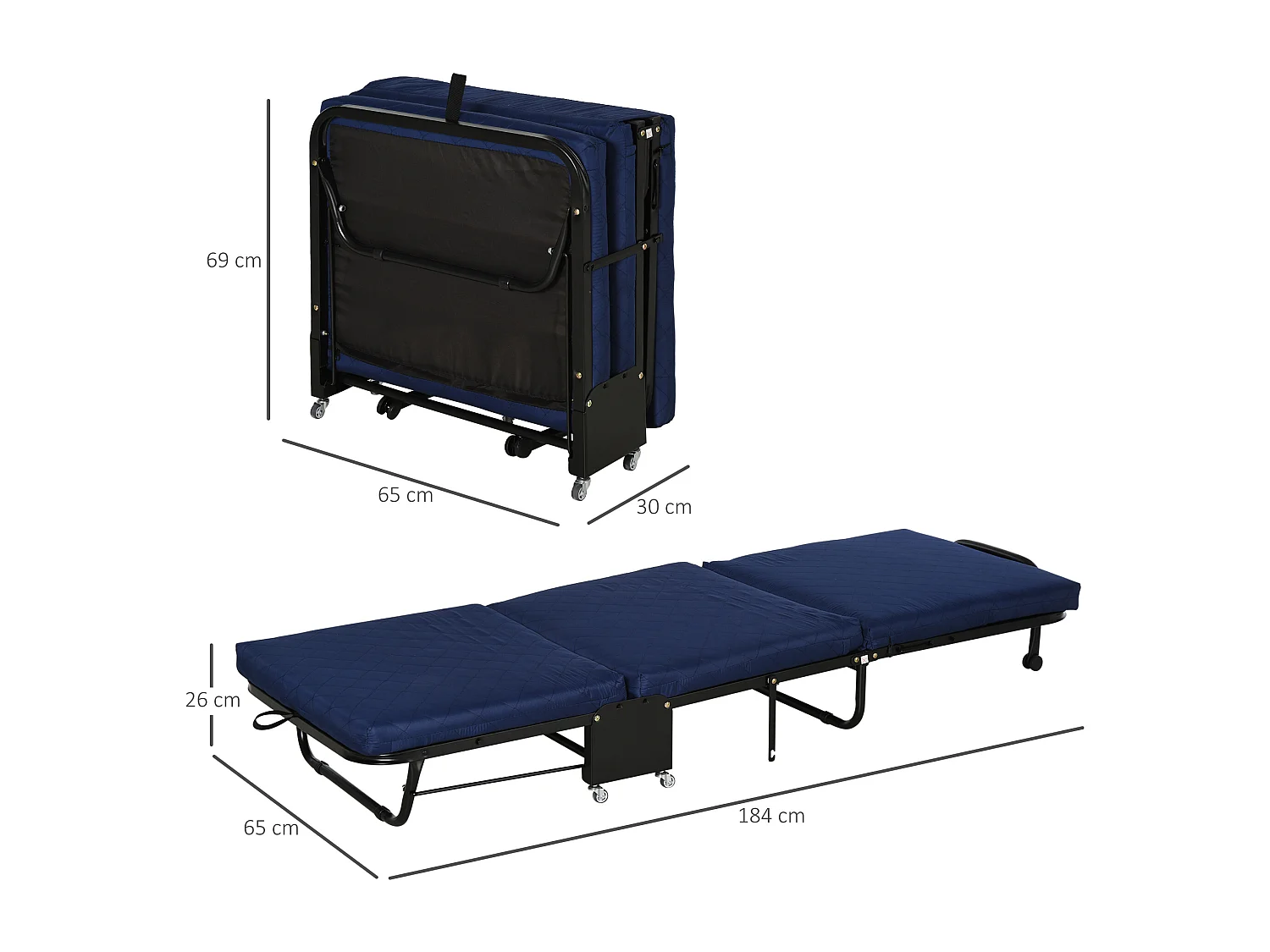 Cama plegable azul 184x65x26 cm HOMCOM