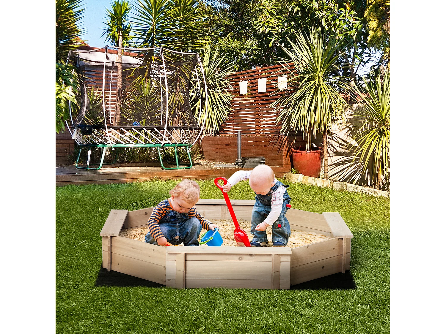 Arenero infantil natural y azul 139.5x139.5x21.5 cm Outsunny