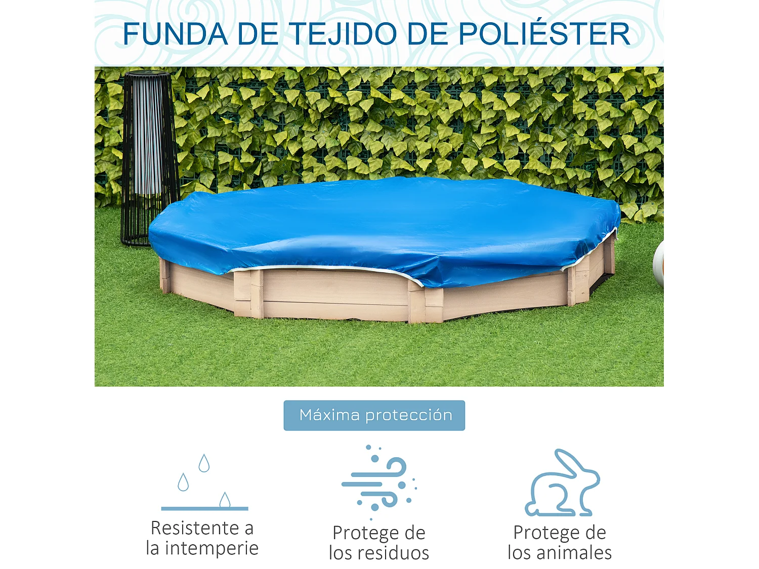 Arenero infantil natural y azul 139.5x139.5x21.5 cm Outsunny