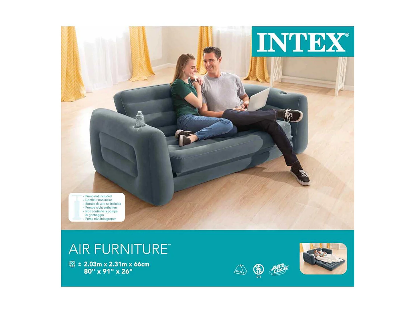 Intex Ausziehbarer Sessel 203x231x66 cm Dunkelgrau