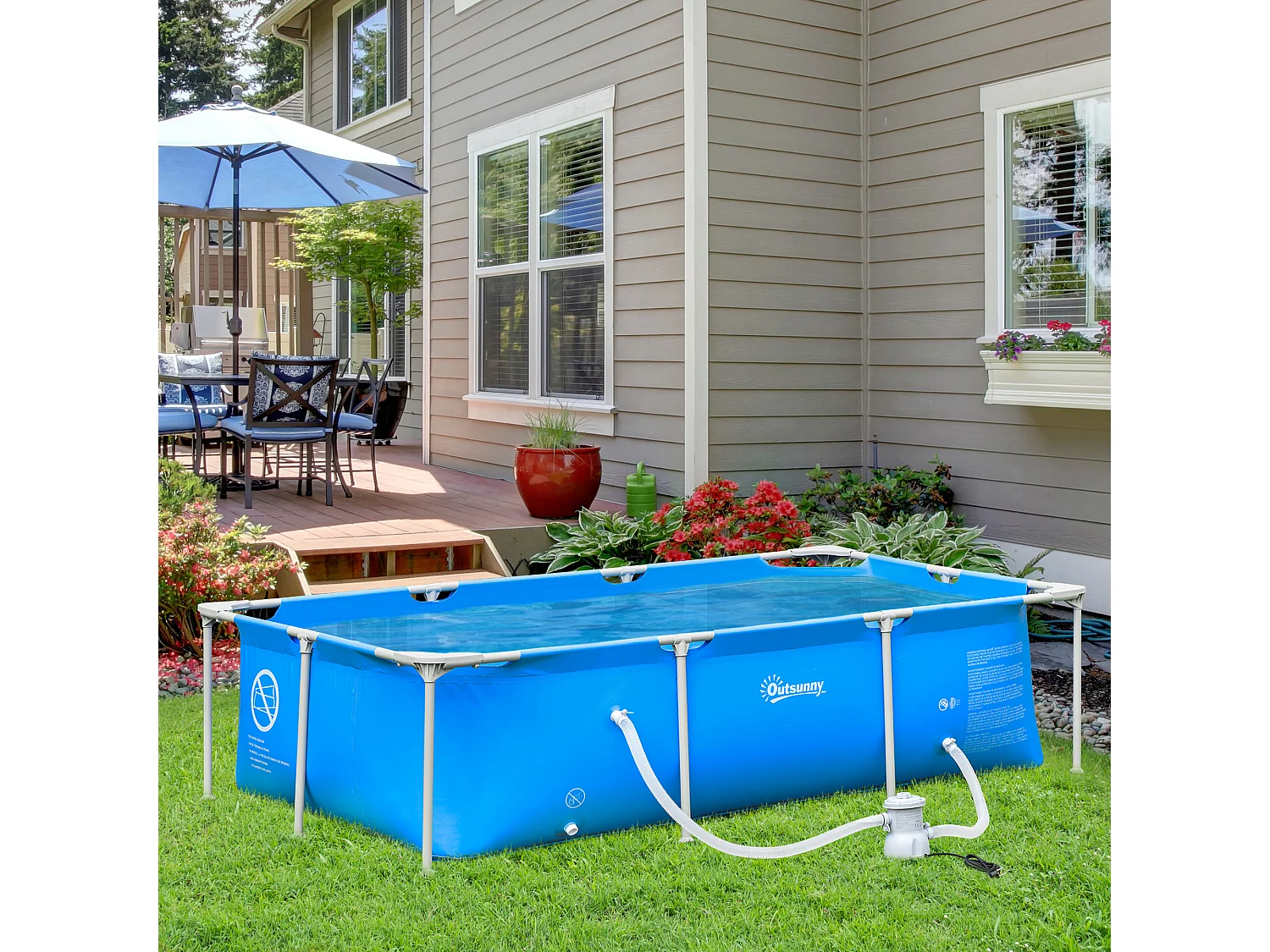 Piscina desmontable azul 252x152x65 cm Outsunny