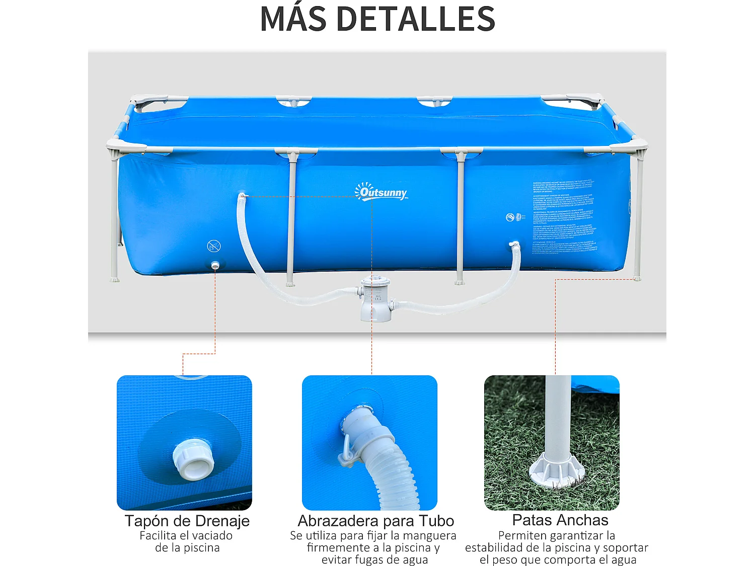 Piscina desmontable azul 252x152x65 cm Outsunny