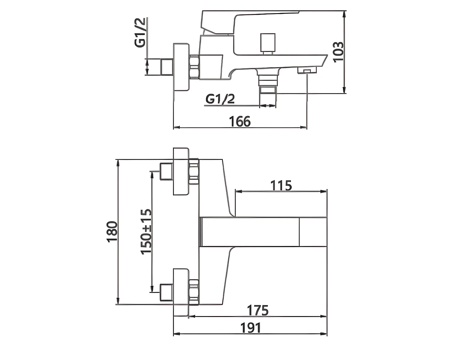 Robinet Mitigeur Baignoire Noir Carrée Monocommande Paros
