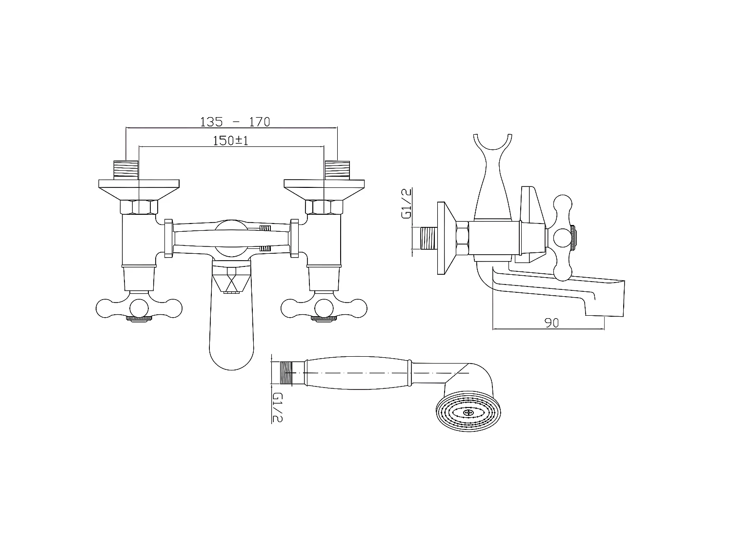 Badewannenarmatur Chrom Wandarmatur Zweigriffarmaturen