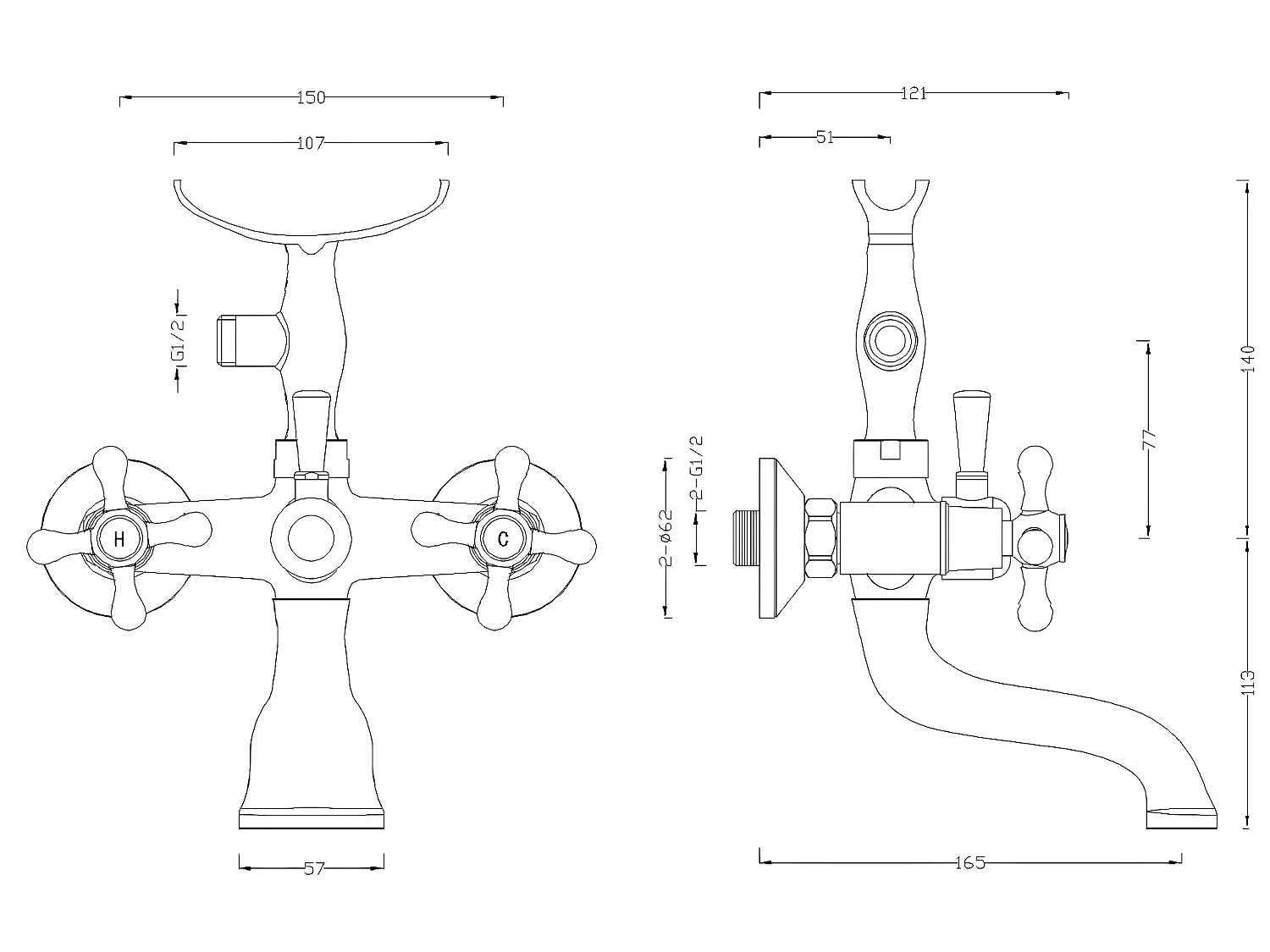 Badewannenarmatur Messing Wandarmatur Zweigriffarmaturen Stilo