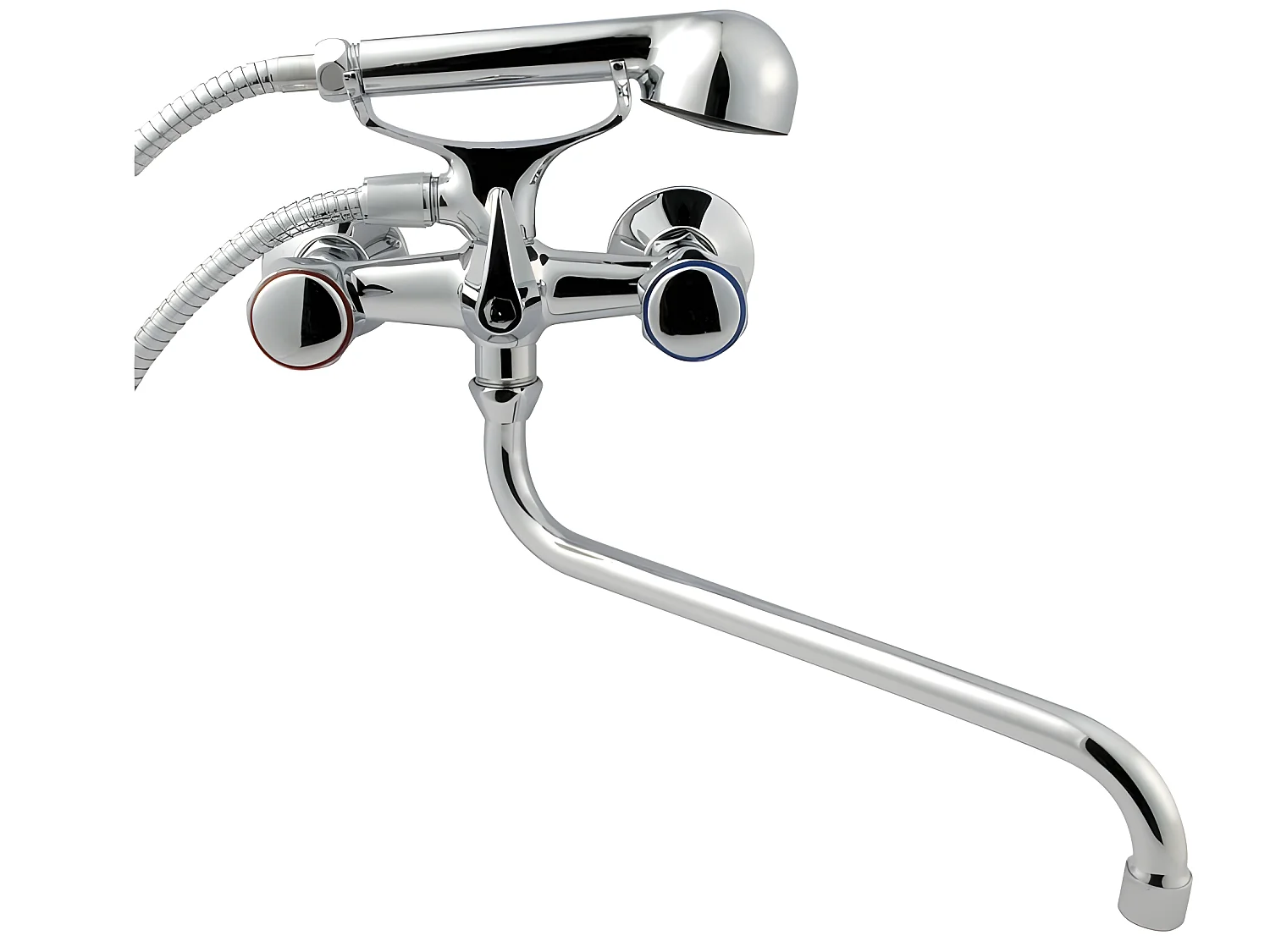 Robinet Mitigeur Baignoire Chrome Mural Bec Long