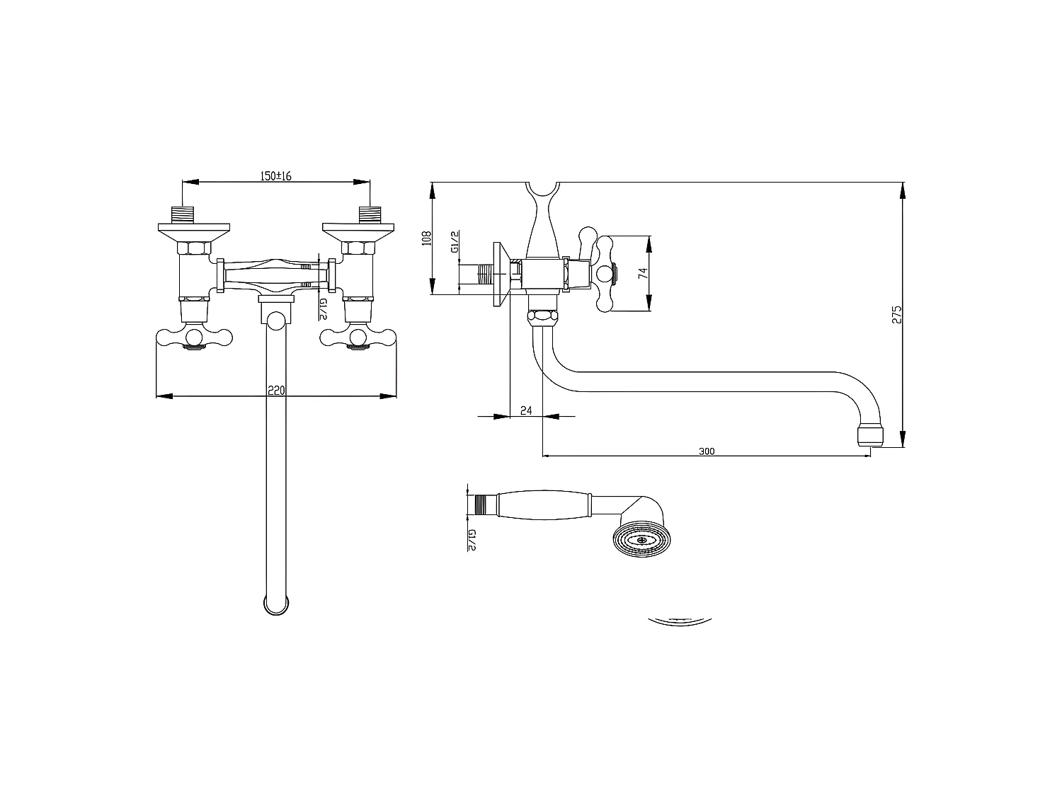 Badewannenarmatur Chrom Wandarmatur Langer Auslauf Zweigriffarmaturen