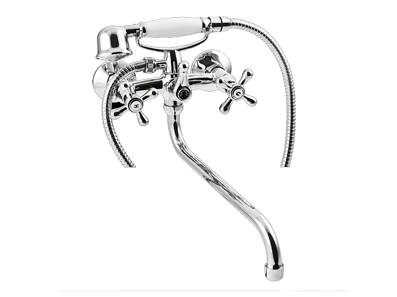 Badewannenarmatur Chrom Wandarmatur Langer Auslauf Zweigriffarmaturen