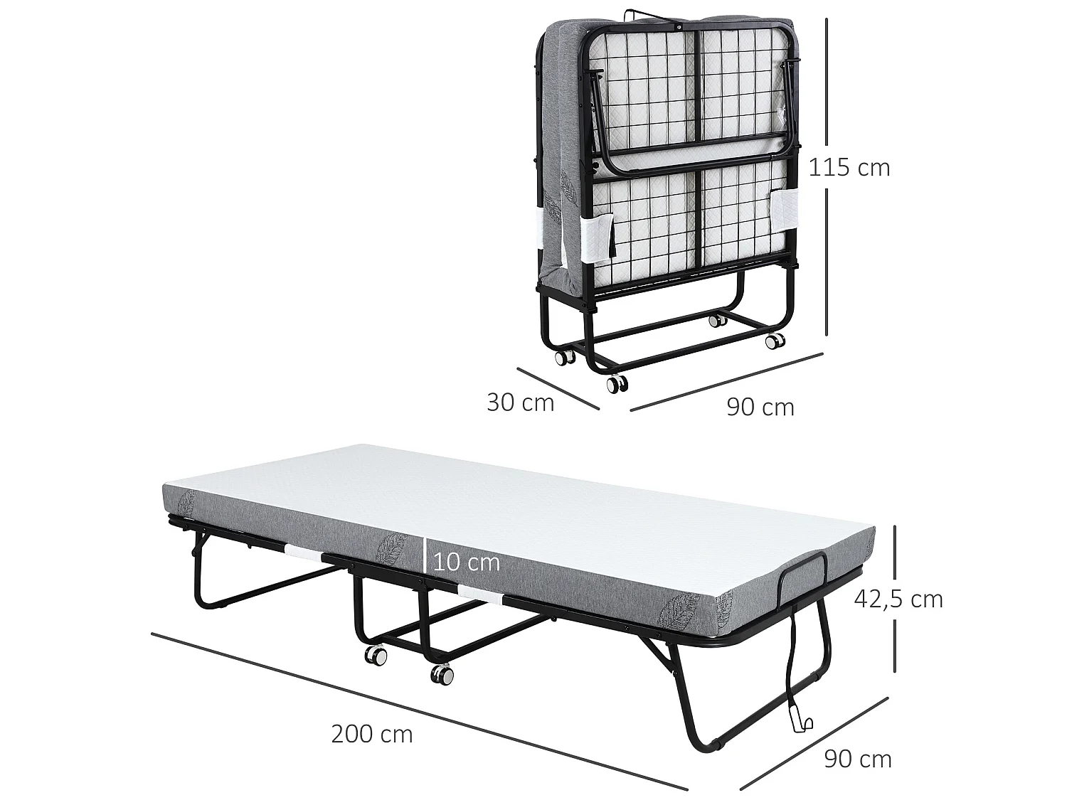 Cama plegable blanco 200x90x42.5 cm HOMCOM
