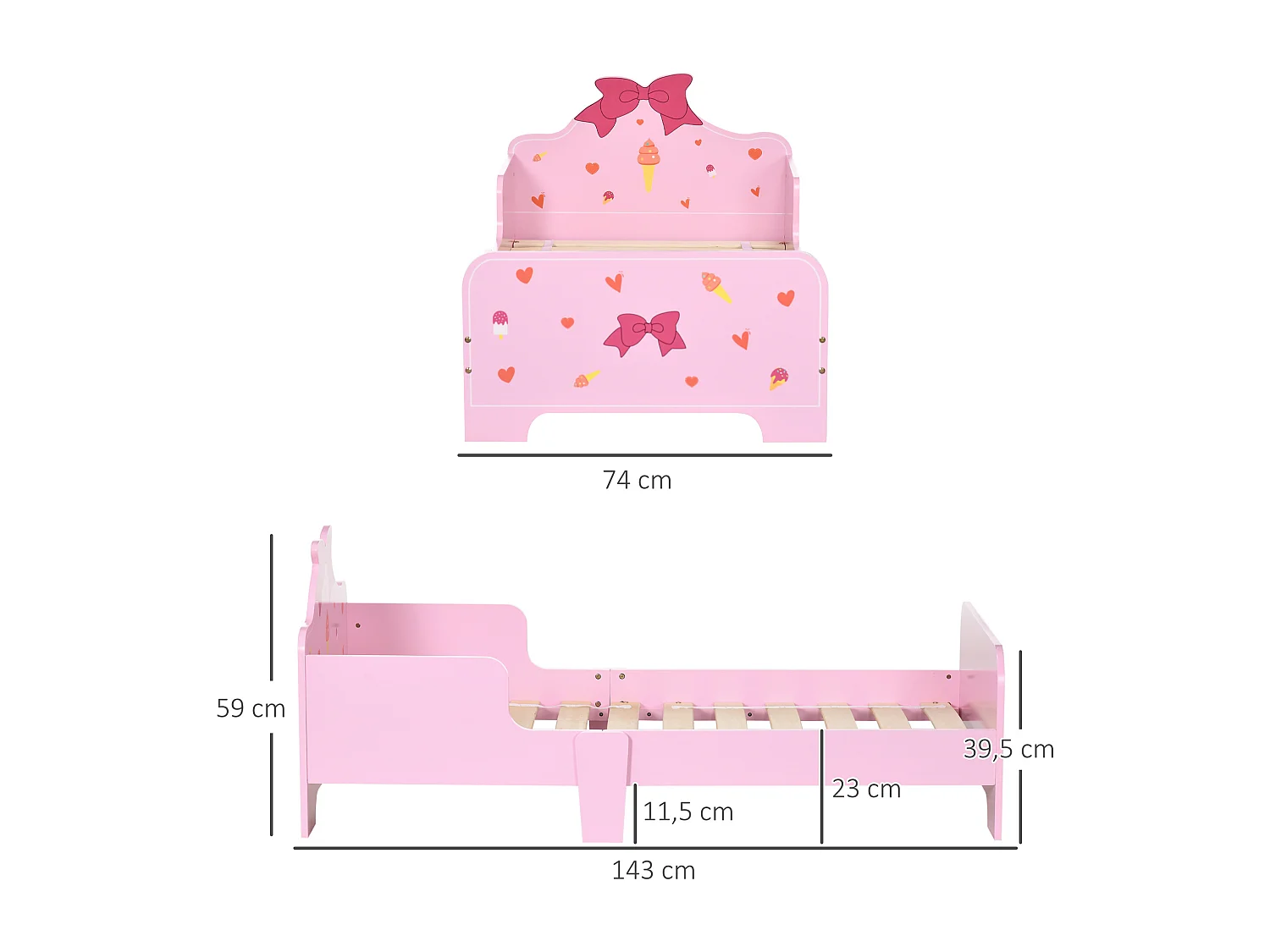 Cama para niños rosa 143x74x59 cm ZONEKIZ