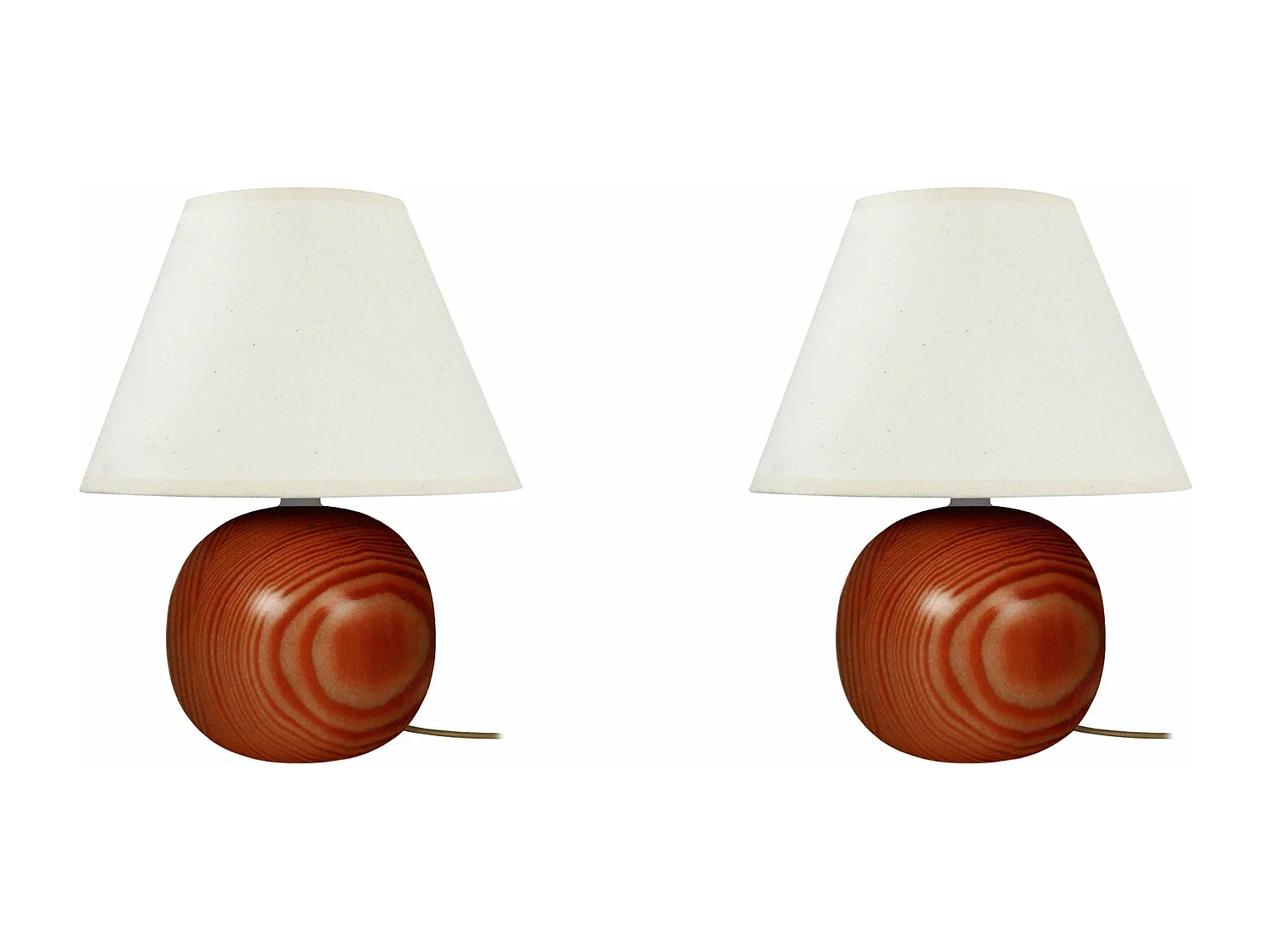 Pair de Lampes de chevet globe bois  foncé 26,5 cm.