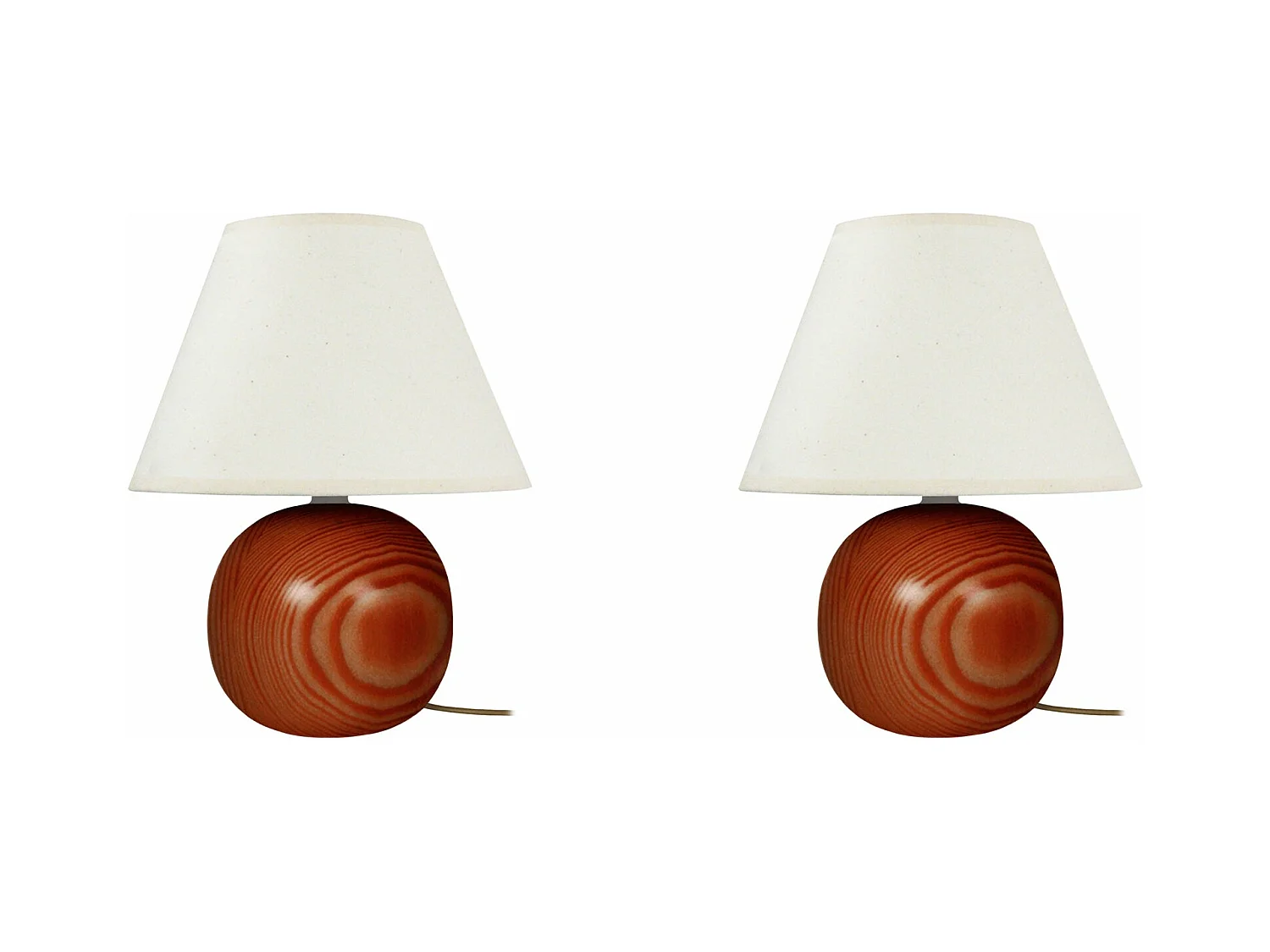 Pair de Lampes de chevet globe bois  foncé 26,5 cm.