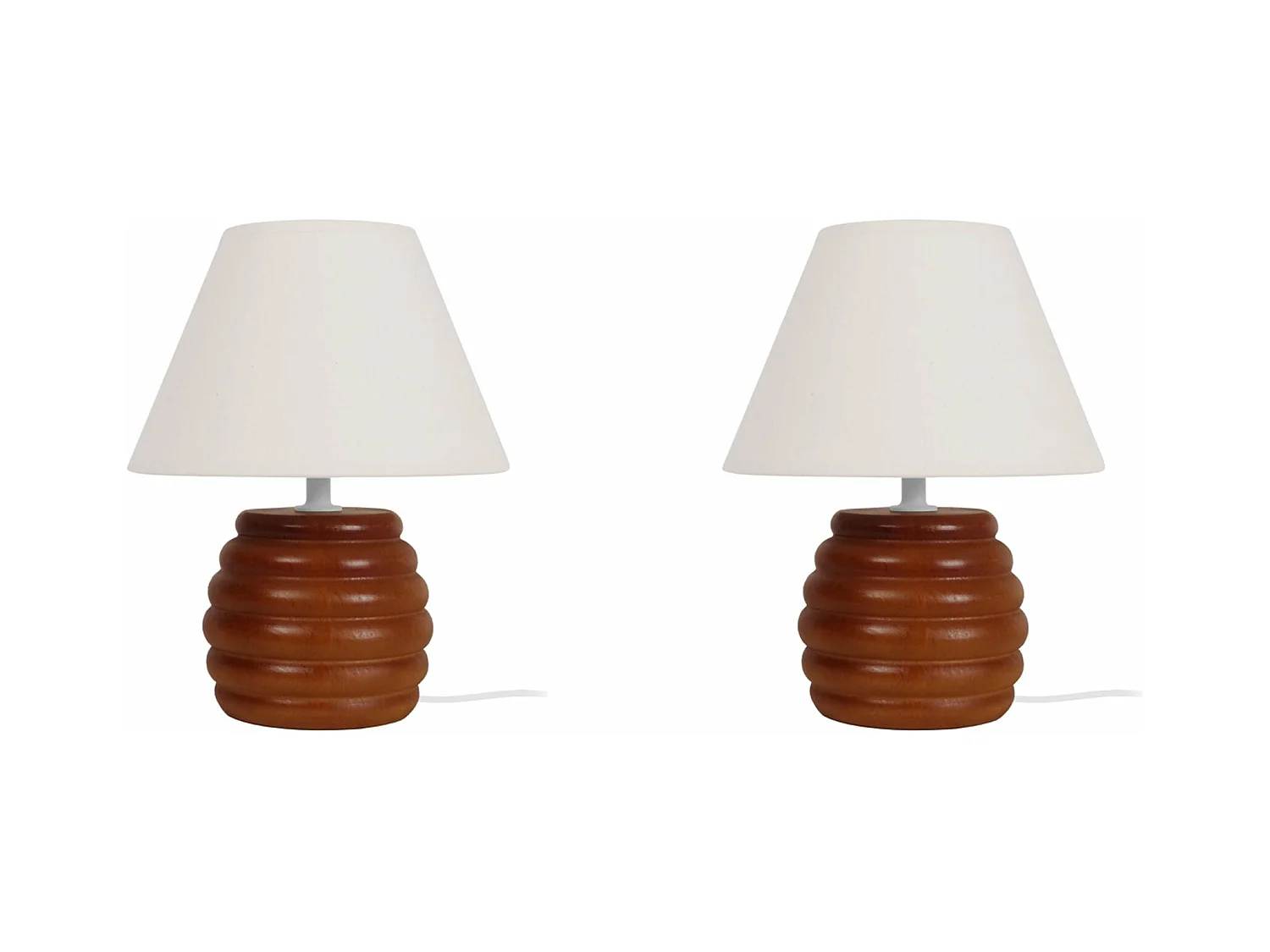 Pair de Lampes de chevet globe bois  foncé 23,5 cm.