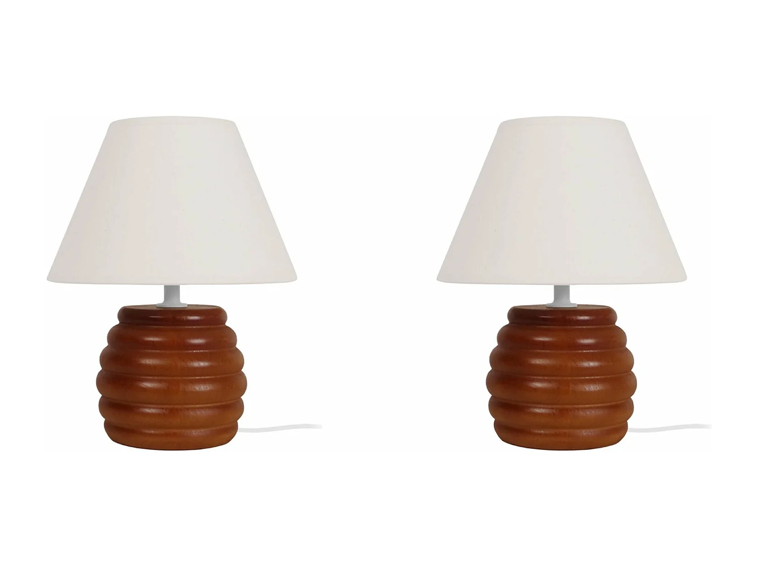 Pair de Lampes de chevet globe bois  foncé 23,5 cm.