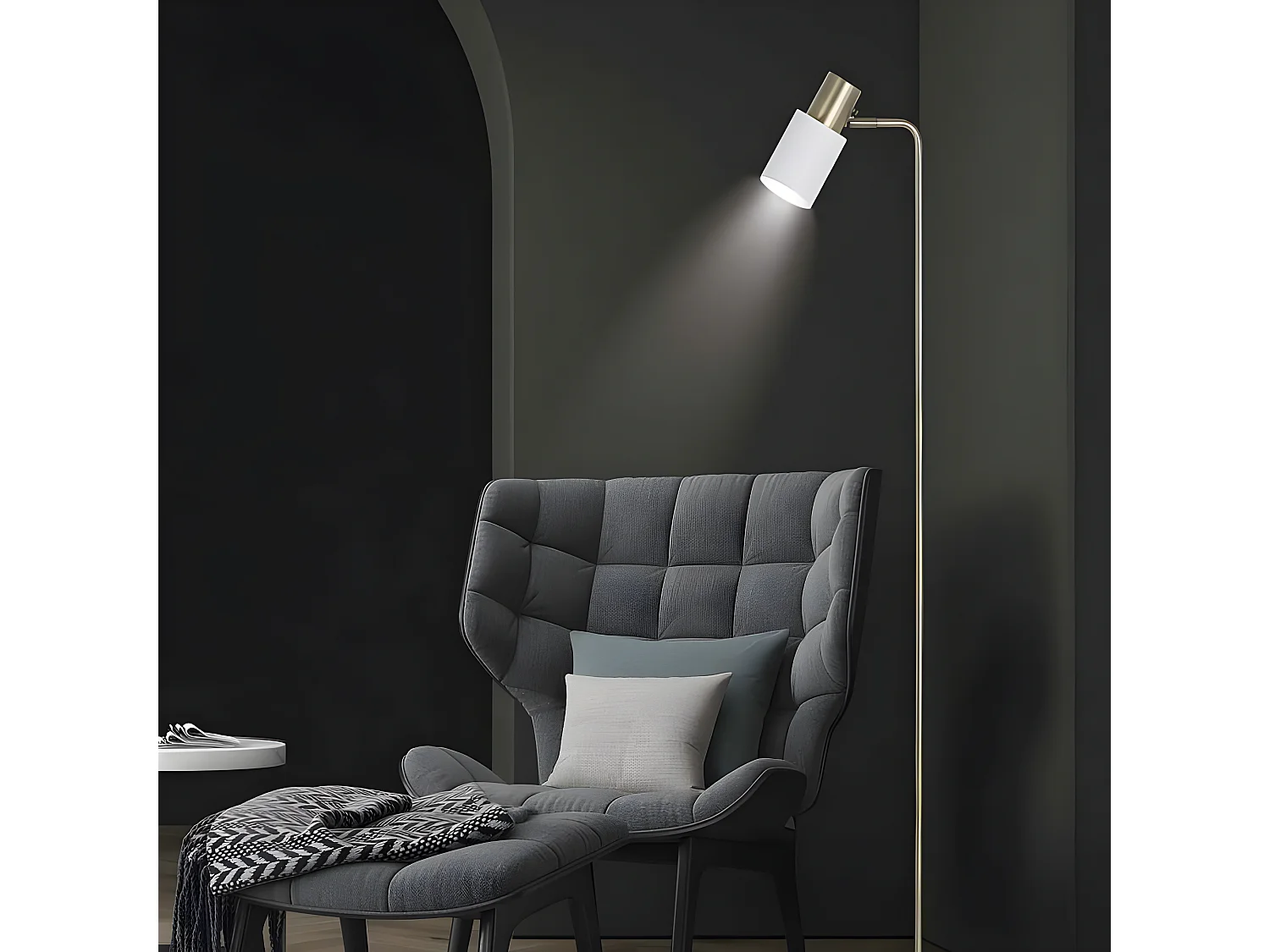 Lampe à pied blanche avec détails en cuir MAENA 1 lumière ALEMAR