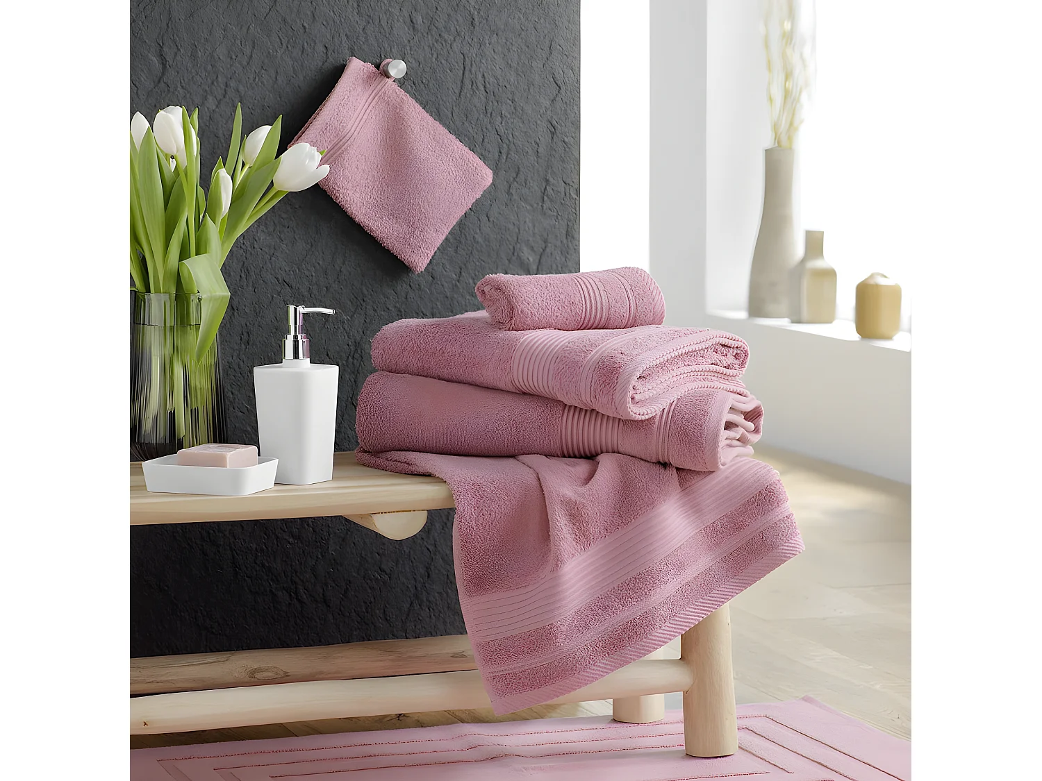 Drap de Douche "Tendresse" 70x130cm Bois de Rose