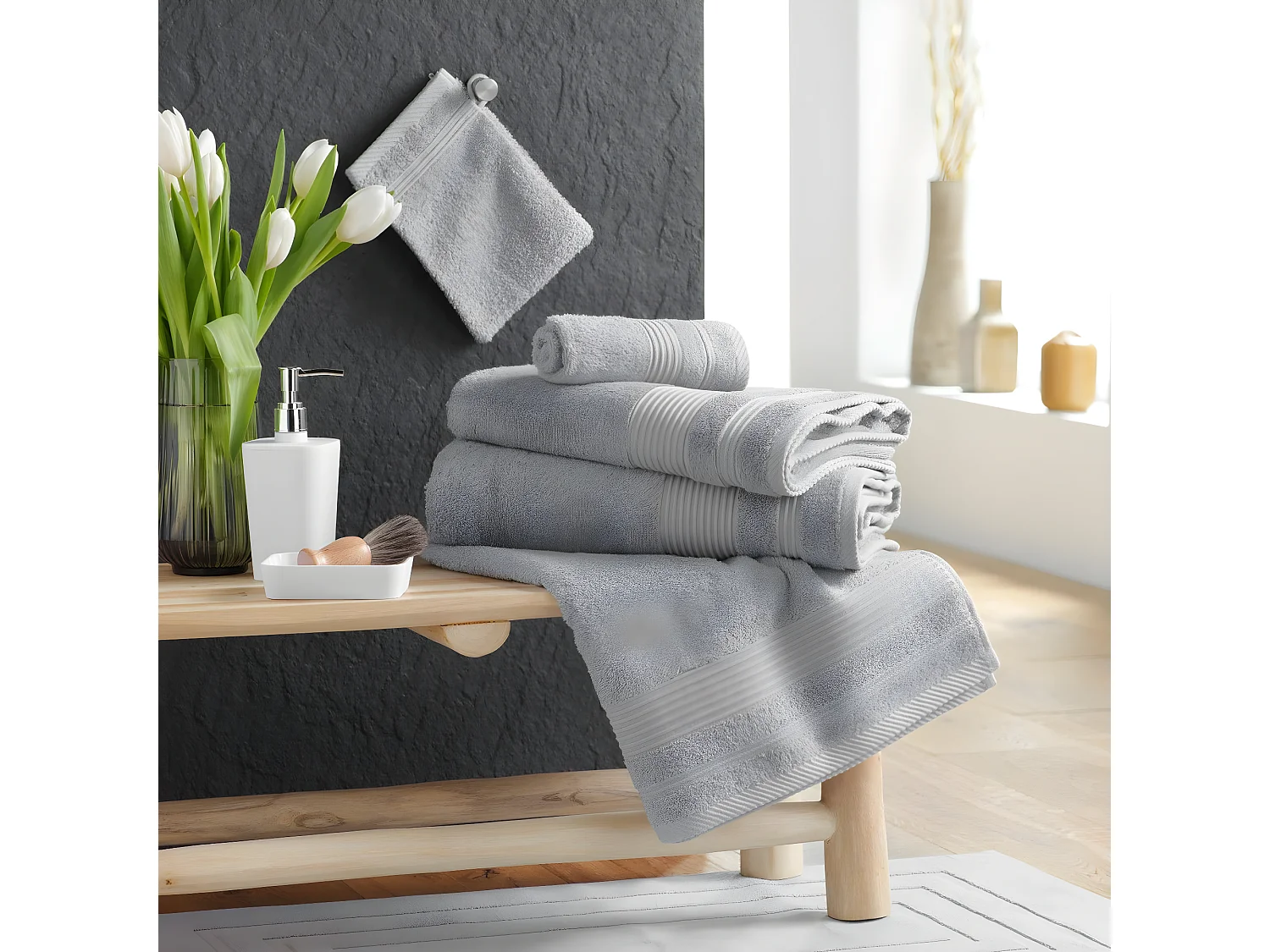 Drap de Douche "Tendresse" 70x130cm Gris Perle