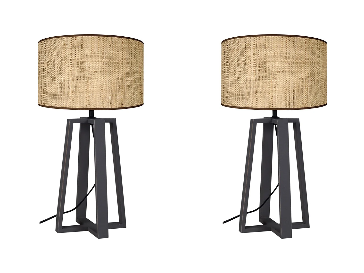 Pair de Lampes de chevet colonne bois  beige 50 cm.