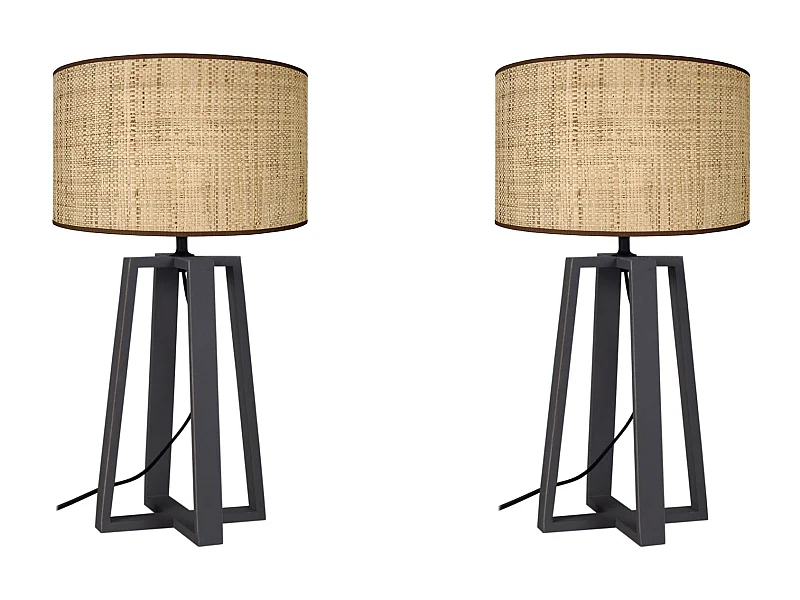Pair de Lampes de chevet colonne bois  beige 50 cm.
