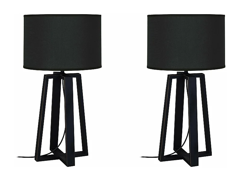 Pair de Lampes de chevet colonne bois blanc  paille 50 cm.