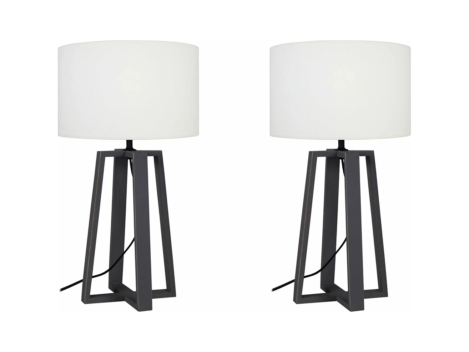 Pair de Lampes de chevet colonne bois crème 50 cm.