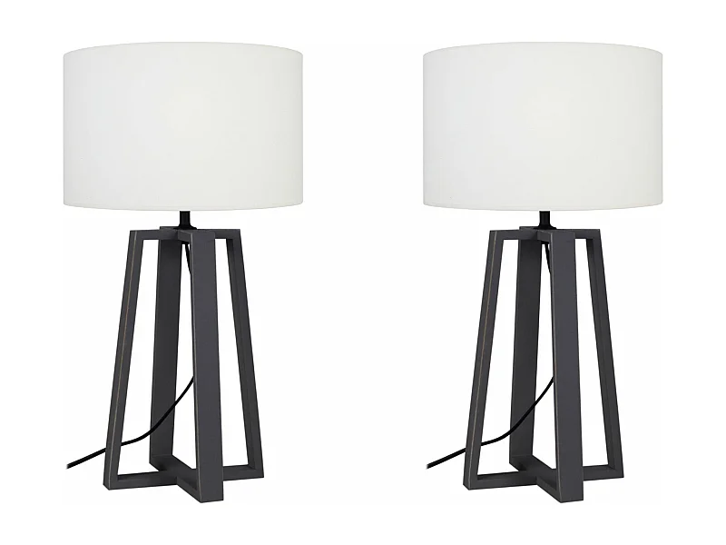 Pair de Lampes de chevet colonne bois crème 50 cm.