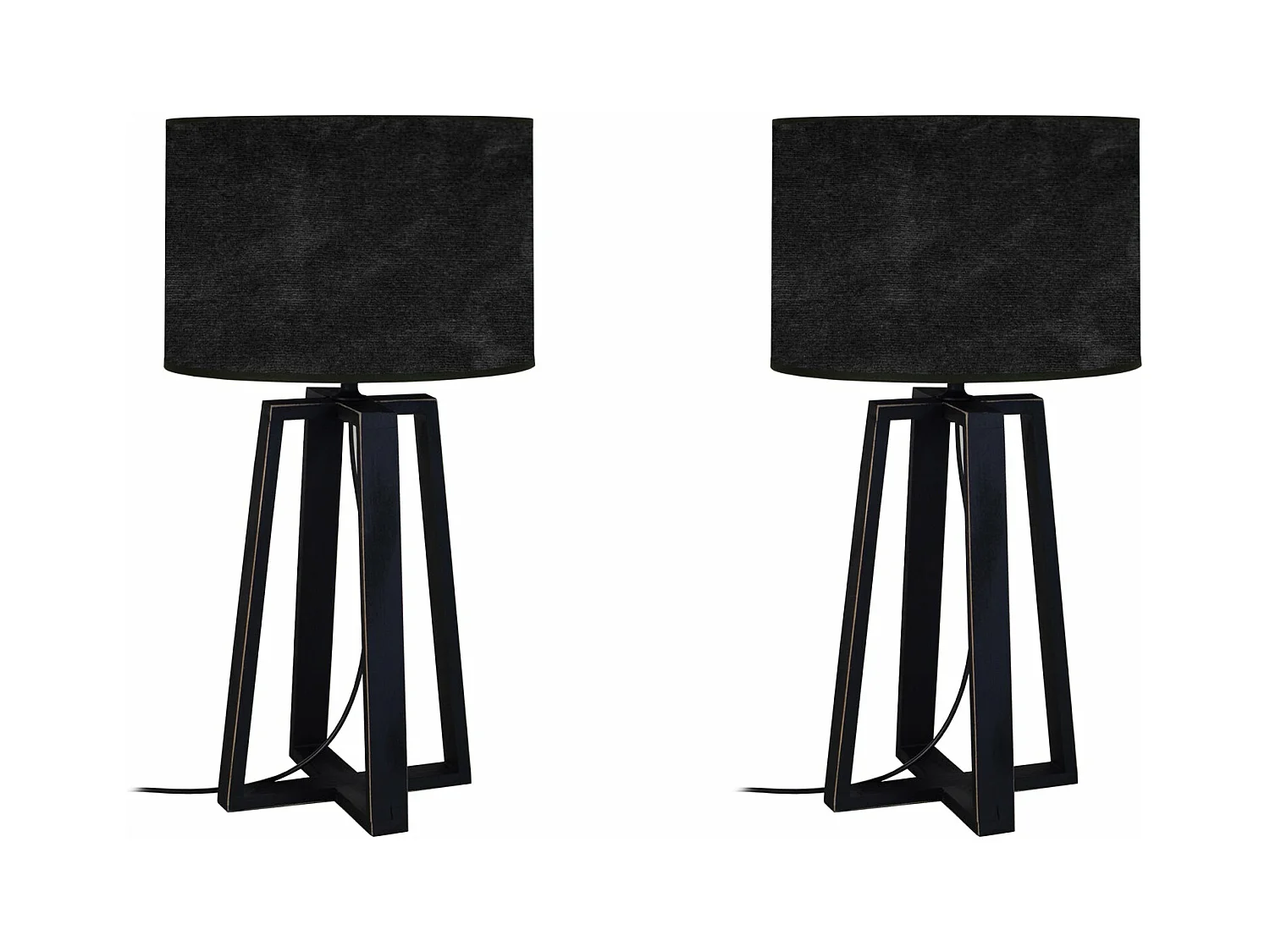 Pair de Lampes de chevet colonne bois velour noir 50 cm.