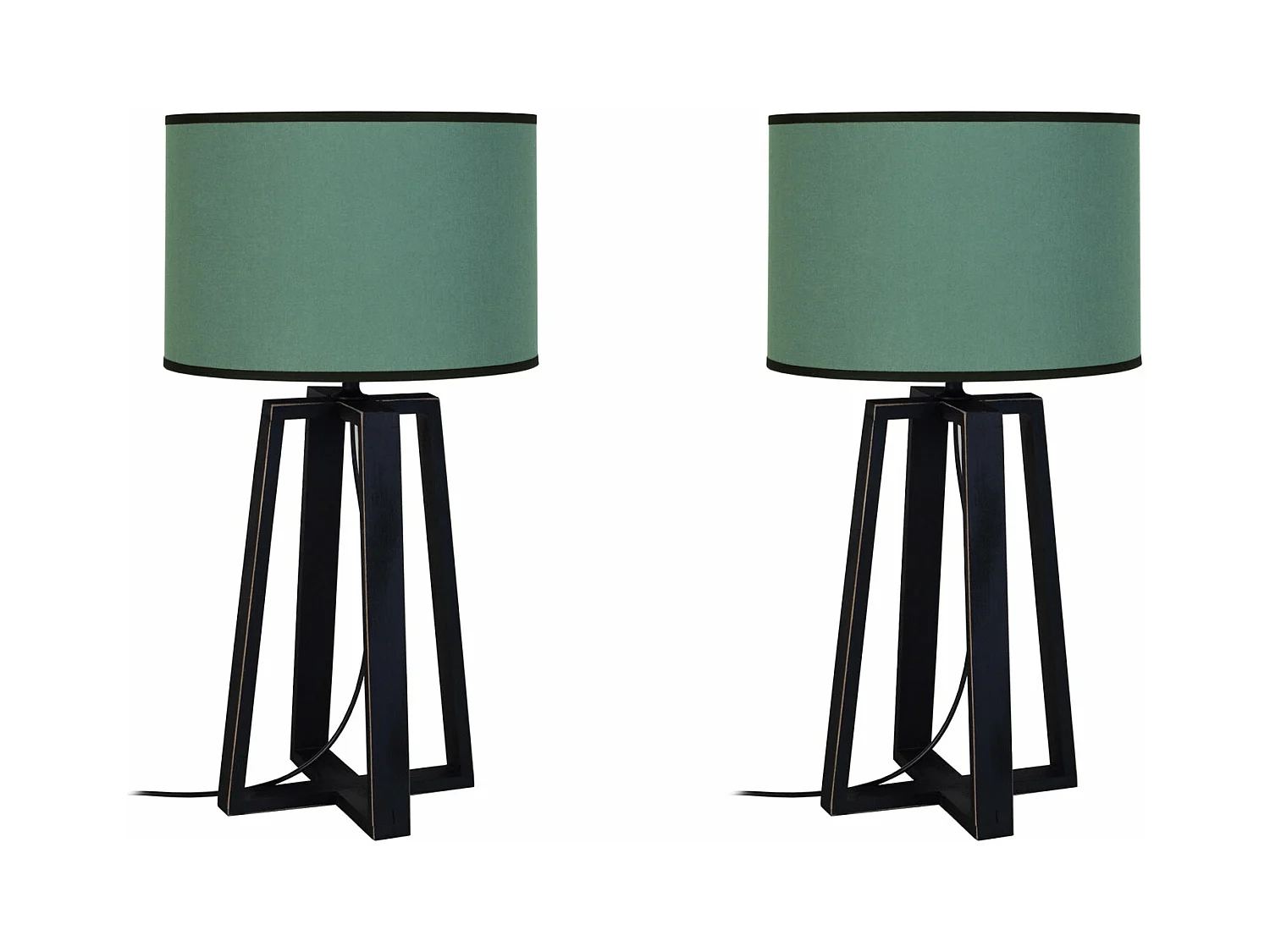 Pair de Lampes de chevet colonne bois  noir,vert 50 cm.