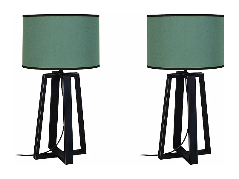 Pair de Lampes de chevet colonne bois  noir,vert 50 cm.