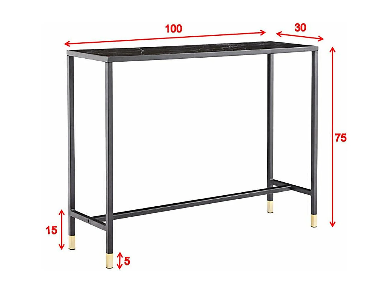 Dipp sidetable 30x100 cm glas zwart marmor decor.