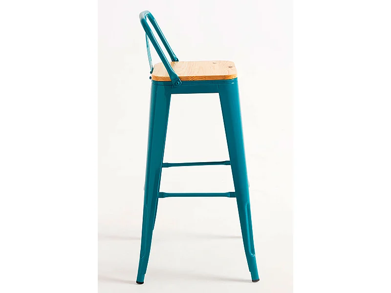 Lote de 2 Taburetes Torix Respaldo Madera Natural - Verde azulado