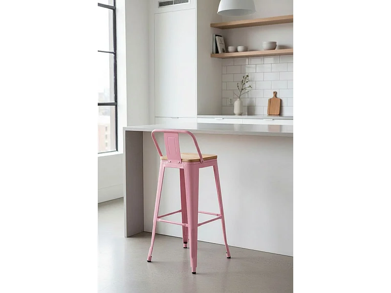 Taburetes Altos - Taburete Torix Respaldo Madera Natural - Rosa