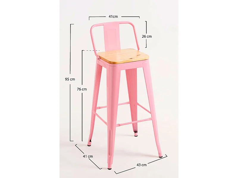 Taburetes Altos - Taburete Torix Respaldo Madera Natural - Rosa