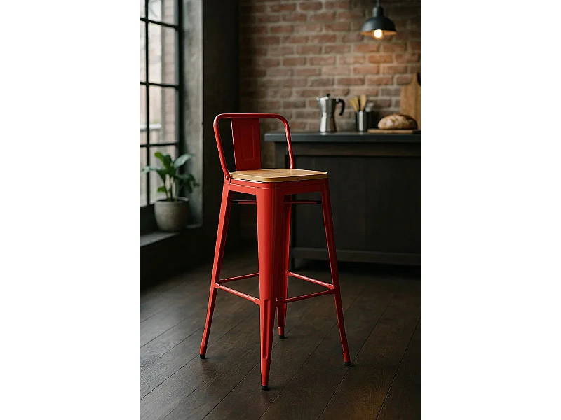 Taburetes Altos - Taburete Torix Respaldo Madera Natural - Rojo