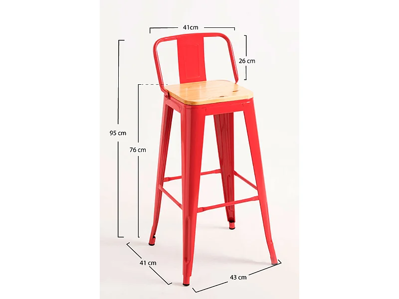 Taburetes Altos - Taburete Torix Respaldo Madera Natural - Rojo